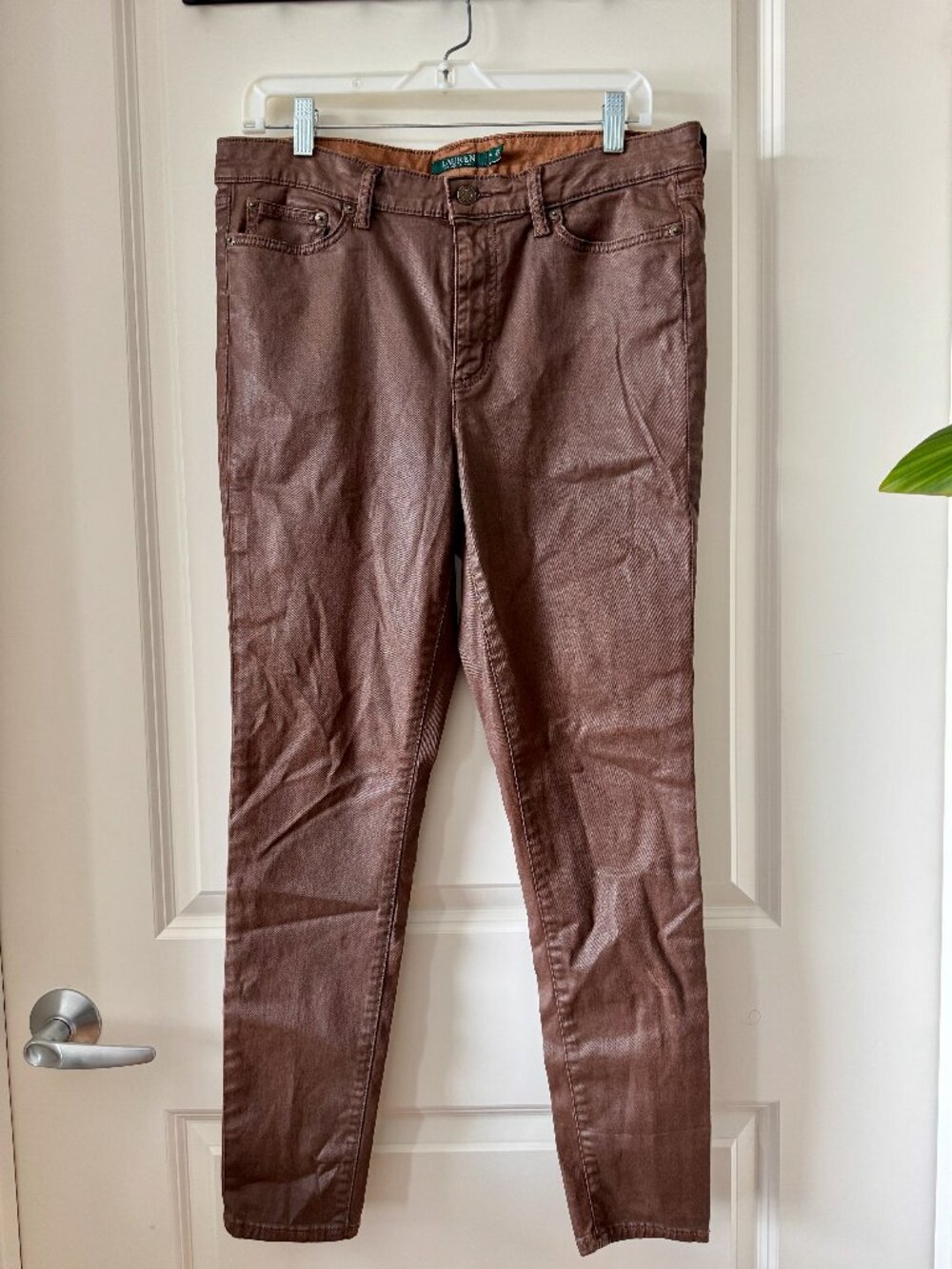 Lauren Ralph Lauren Brown Coated Skinny Jeans | Size 12